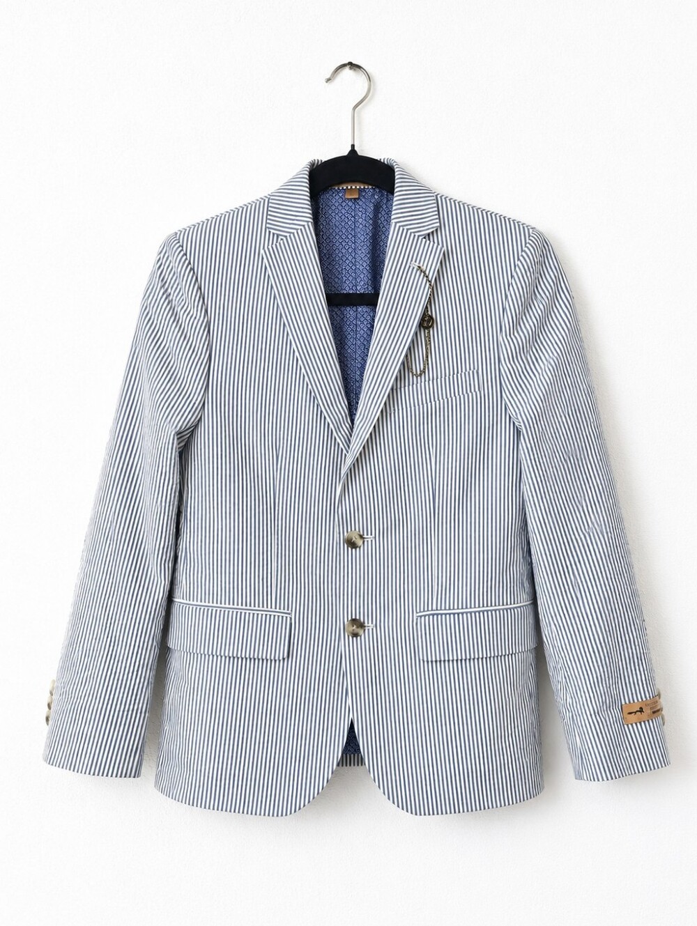 NWOT Class Club Gold Label Boys Seersucker Blazer Blue White Stripe Preppy